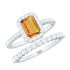 Emerald Cut Citrine Halo Engagement Ring with Moissanite Wedding Band Rosec Jewels
