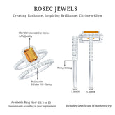 Emerald Cut Citrine Halo Engagement Ring with Moissanite Wedding Band Rosec Jewels