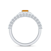 Emerald Cut Citrine Halo Engagement Ring with Moissanite Wedding Band Rosec Jewels