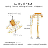 Emerald Cut Citrine Halo Engagement Ring with Moissanite Wedding Band Rosec Jewels
