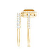 Emerald Cut Citrine Halo Engagement Ring with Moissanite Wedding Band Rosec Jewels