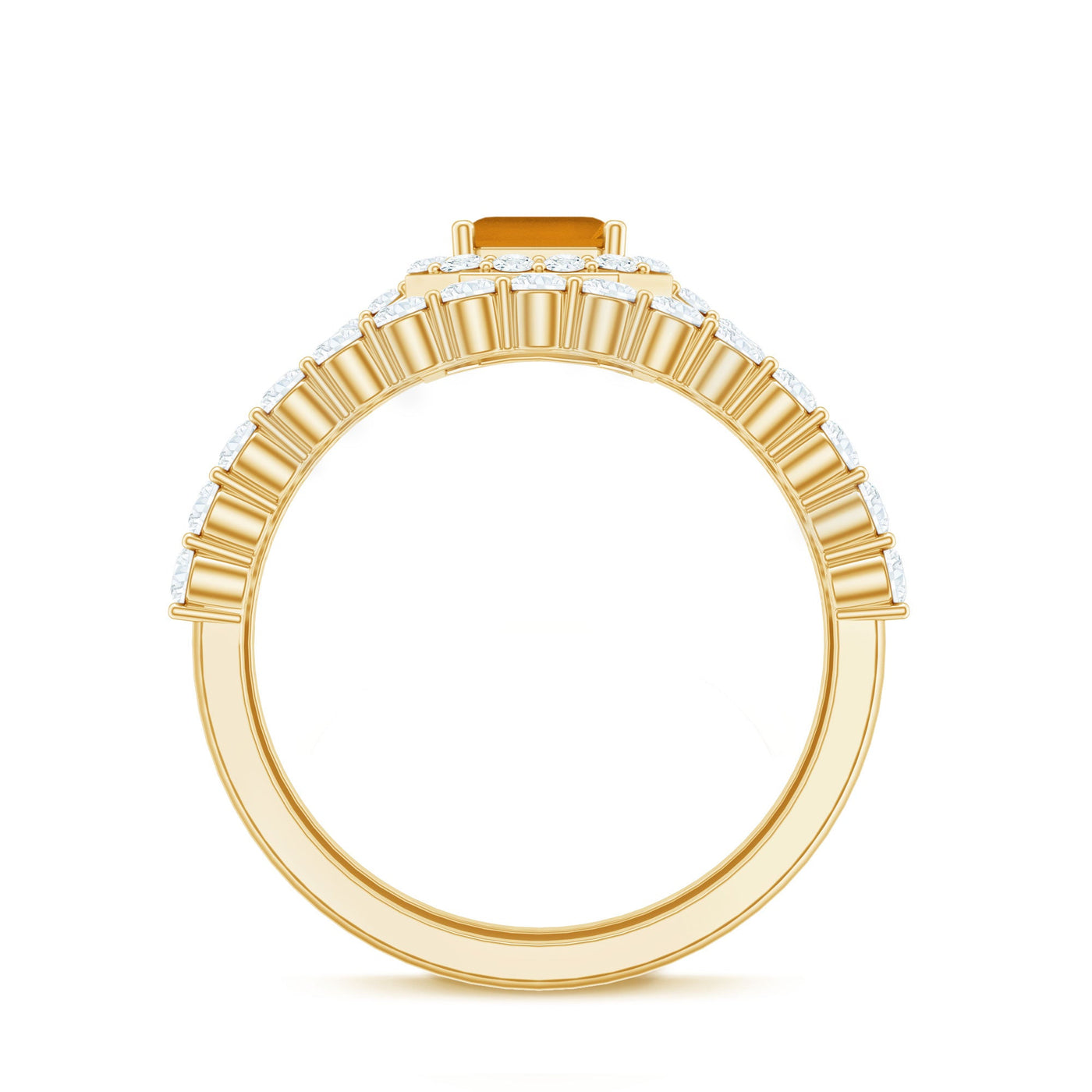 Emerald Cut Citrine Halo Engagement Ring with Moissanite Wedding Band Rosec Jewels