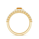 Emerald Cut Citrine Halo Engagement Ring with Moissanite Wedding Band Rosec Jewels