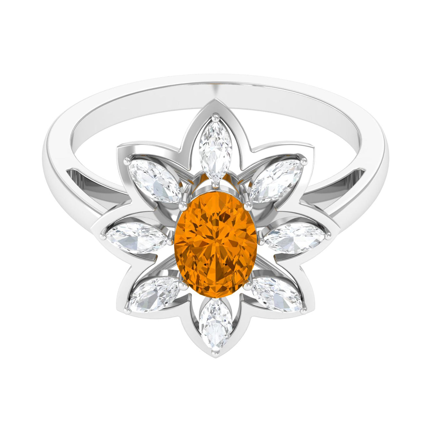 1 Carat Oval Cut Citrine Flower Engagement Ring with Diamond Stones Rosec Jewels