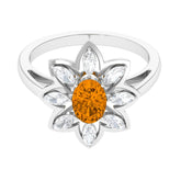 1 Carat Oval Cut Citrine Flower Engagement Ring with Diamond Stones Rosec Jewels