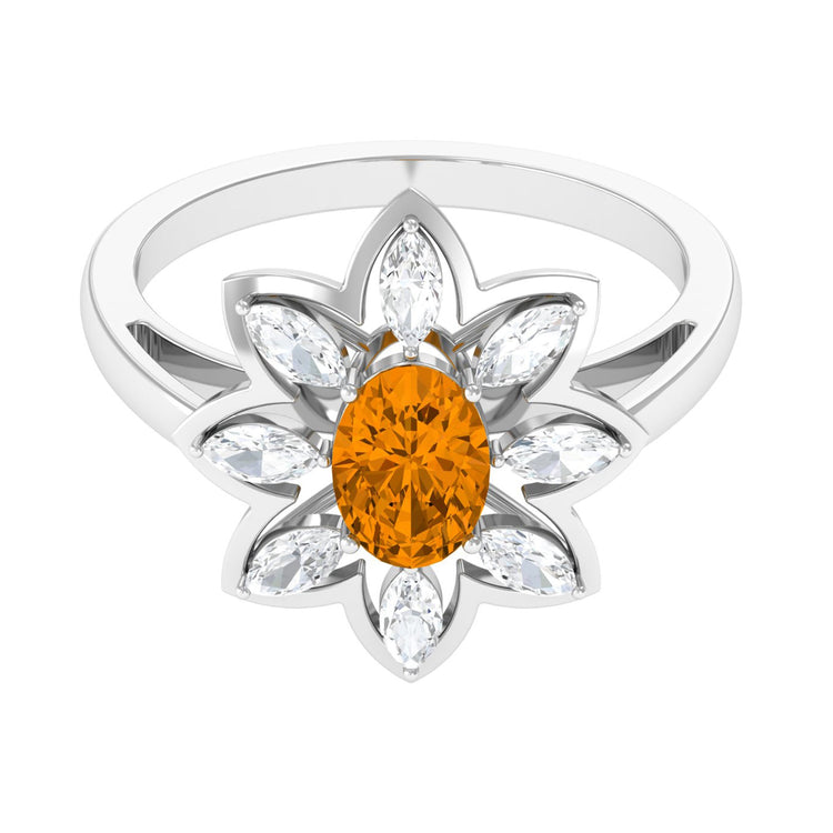 1 Carat Oval Cut Citrine Flower Engagement Ring with Diamond Stones Rosec Jewels