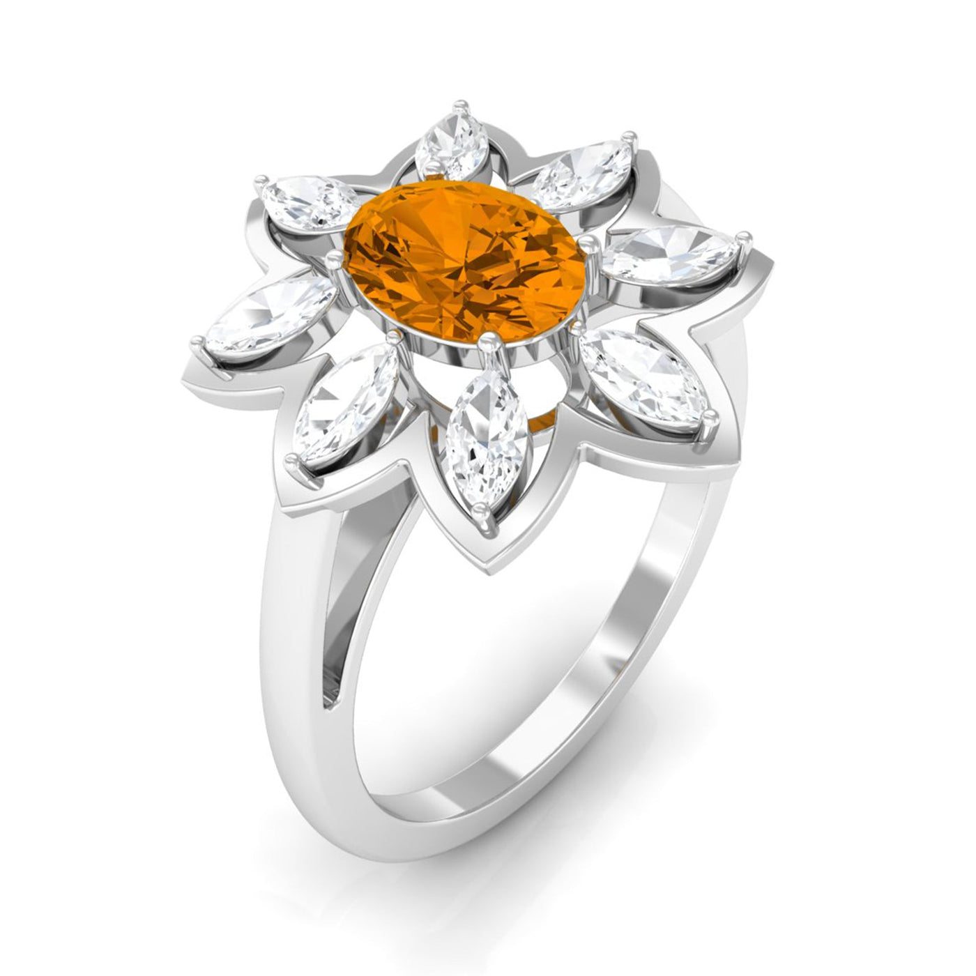 1 Carat Oval Cut Citrine Flower Engagement Ring with Diamond Stones Rosec Jewels