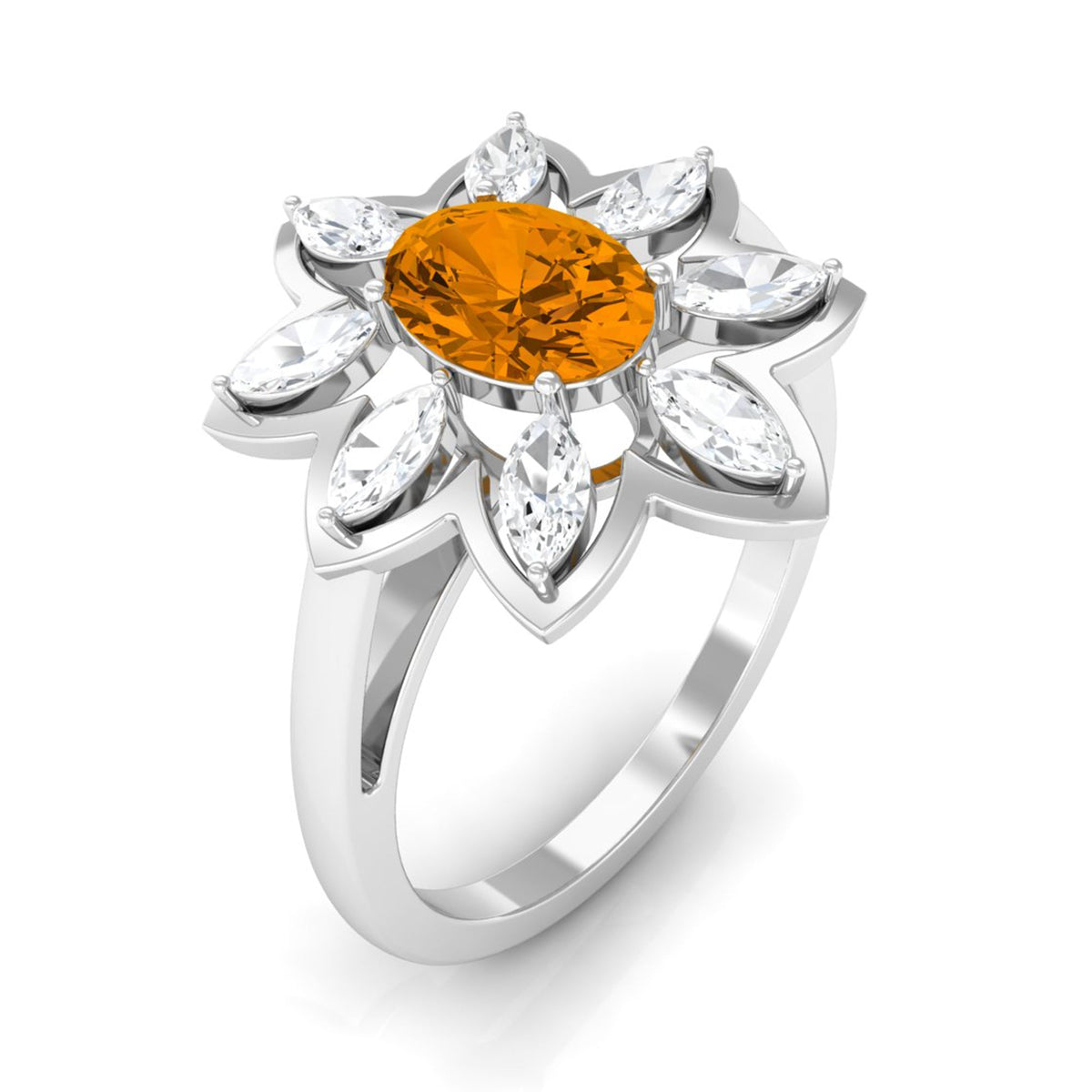 1 Carat Oval Cut Citrine Flower Engagement Ring with Diamond Stones Rosec Jewels