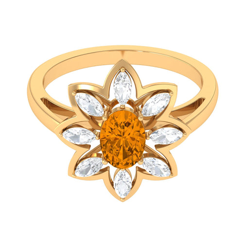 1 Carat Oval Cut Citrine Flower Engagement Ring with Diamond Stones Rosec Jewels