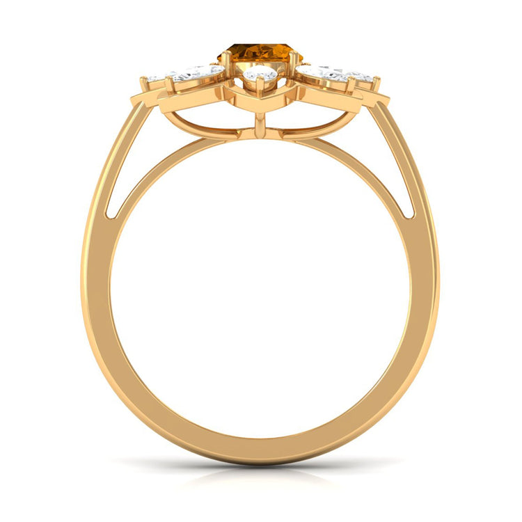 1 Carat Oval Cut Citrine Flower Engagement Ring with Diamond Stones Rosec Jewels