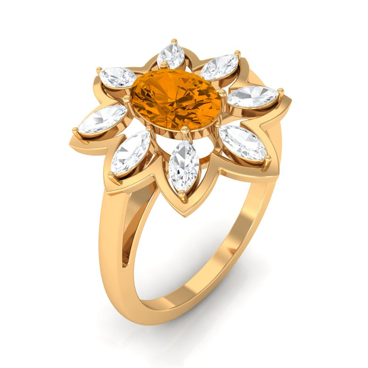 1 Carat Oval Cut Citrine Flower Engagement Ring with Diamond Stones Rosec Jewels