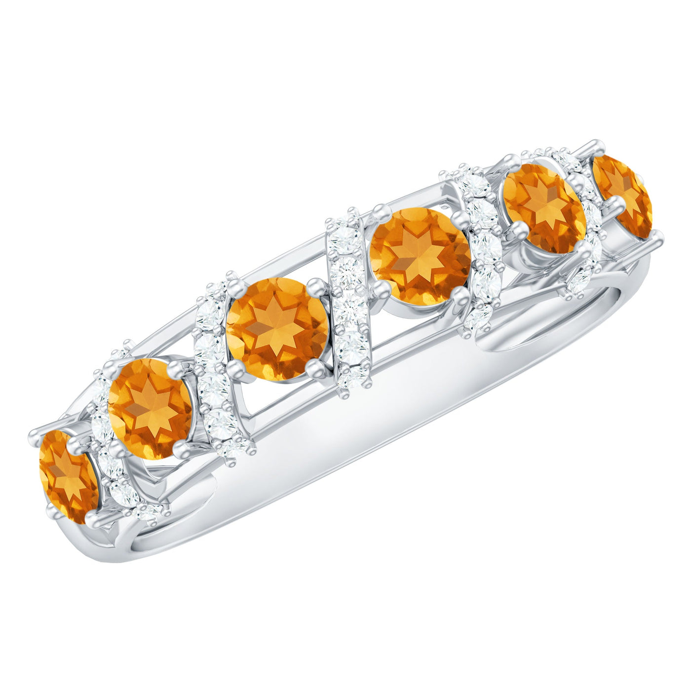 Natural Citrine Diamond Half Eternity Wedding Anniversary Ring Rosec Jewels