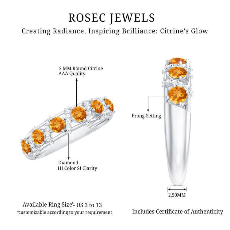 Natural Citrine Diamond Half Eternity Wedding Anniversary Ring Rosec Jewels