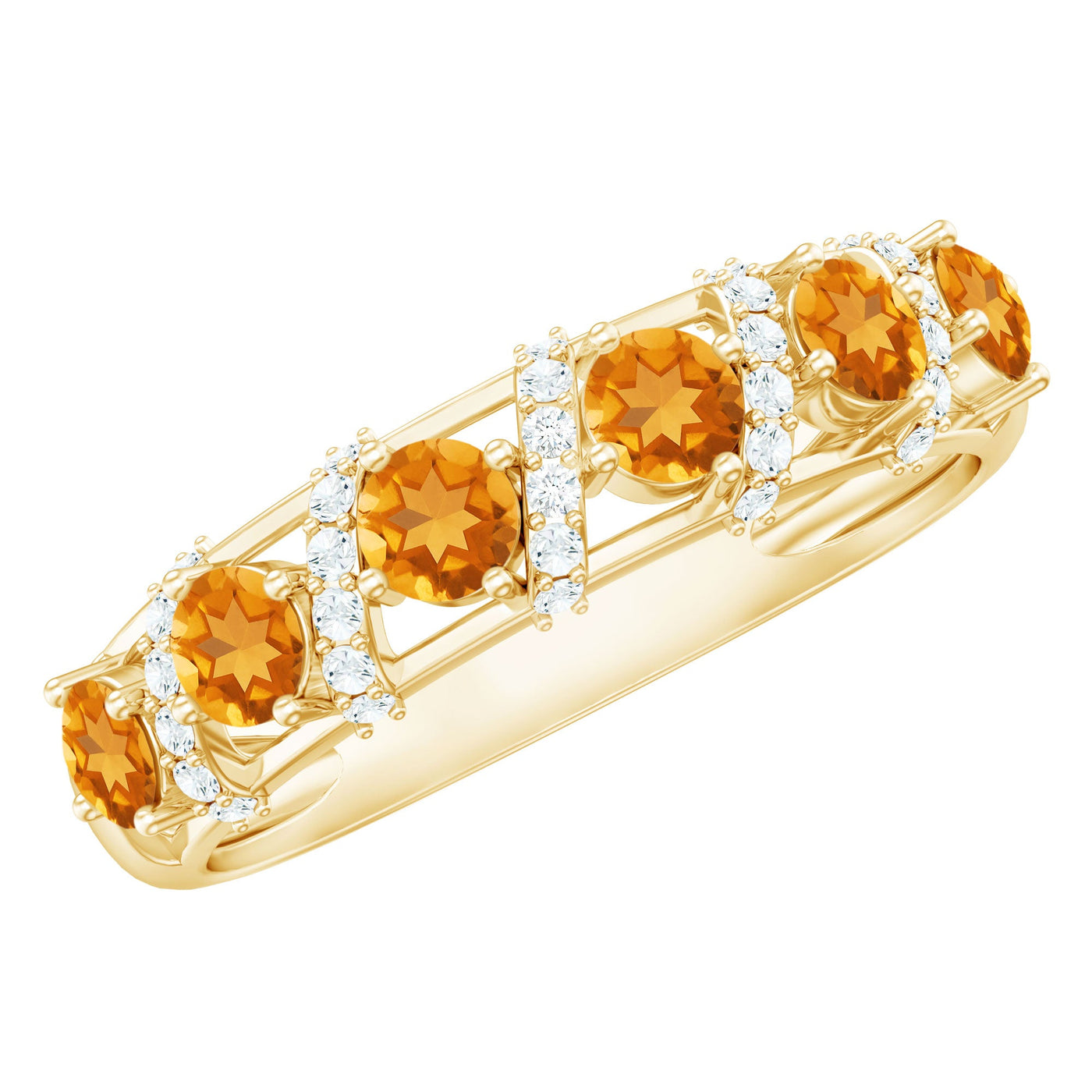 Natural Citrine Diamond Half Eternity Wedding Anniversary Ring Rosec Jewels