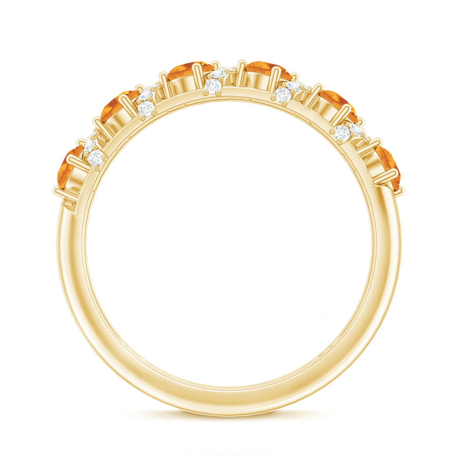 Natural Citrine Diamond Half Eternity Wedding Anniversary Ring