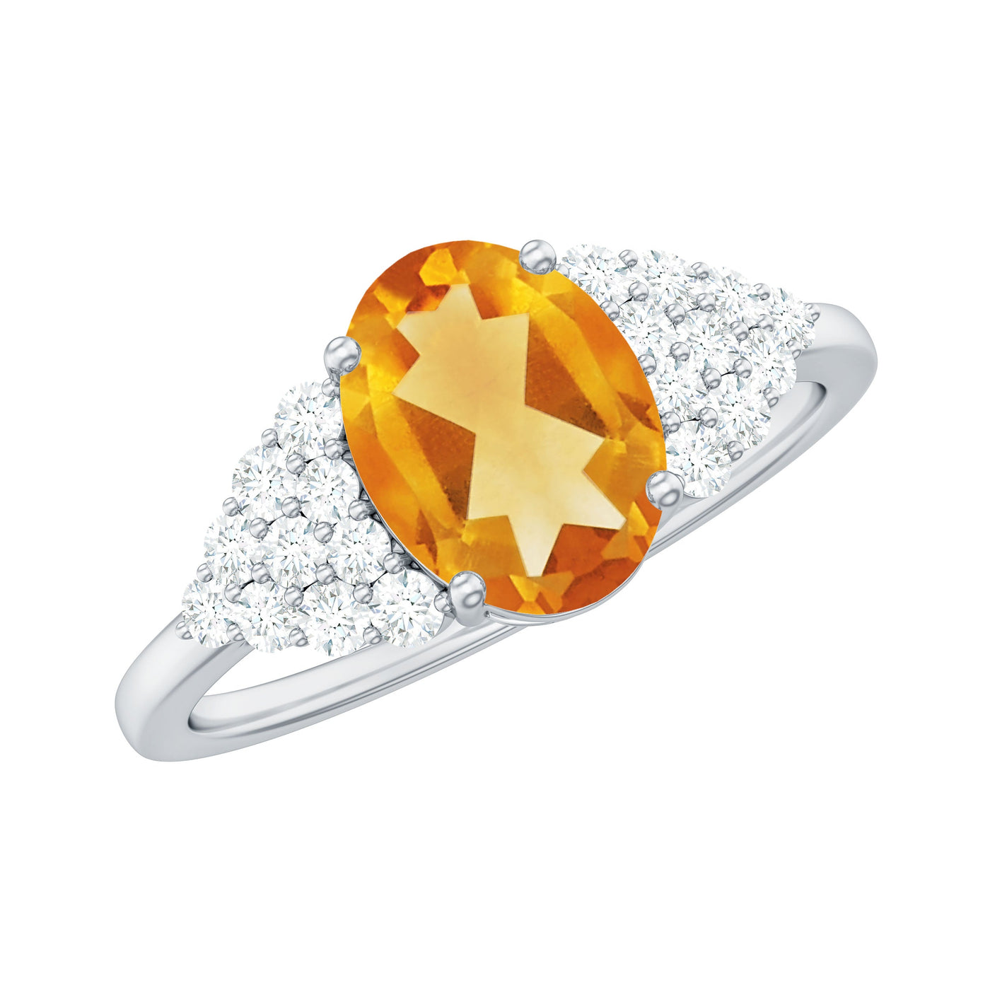 Natural Yellow Citrine Oval Engagement Ring with Diamond Side Stones Rosec Jewels
