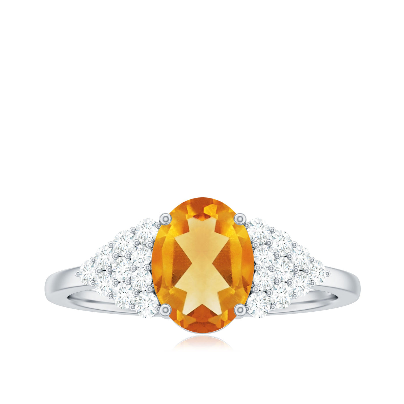 Natural Yellow Citrine Oval Engagement Ring with Diamond Side Stones Rosec Jewels