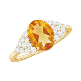 Natural Yellow Citrine Oval Engagement Ring with Diamond Side Stones Rosec Jewels