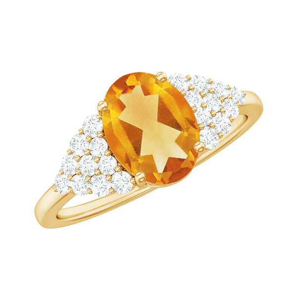 Natural Yellow Citrine Oval Engagement Ring with Diamond Side Stones Rosec Jewels