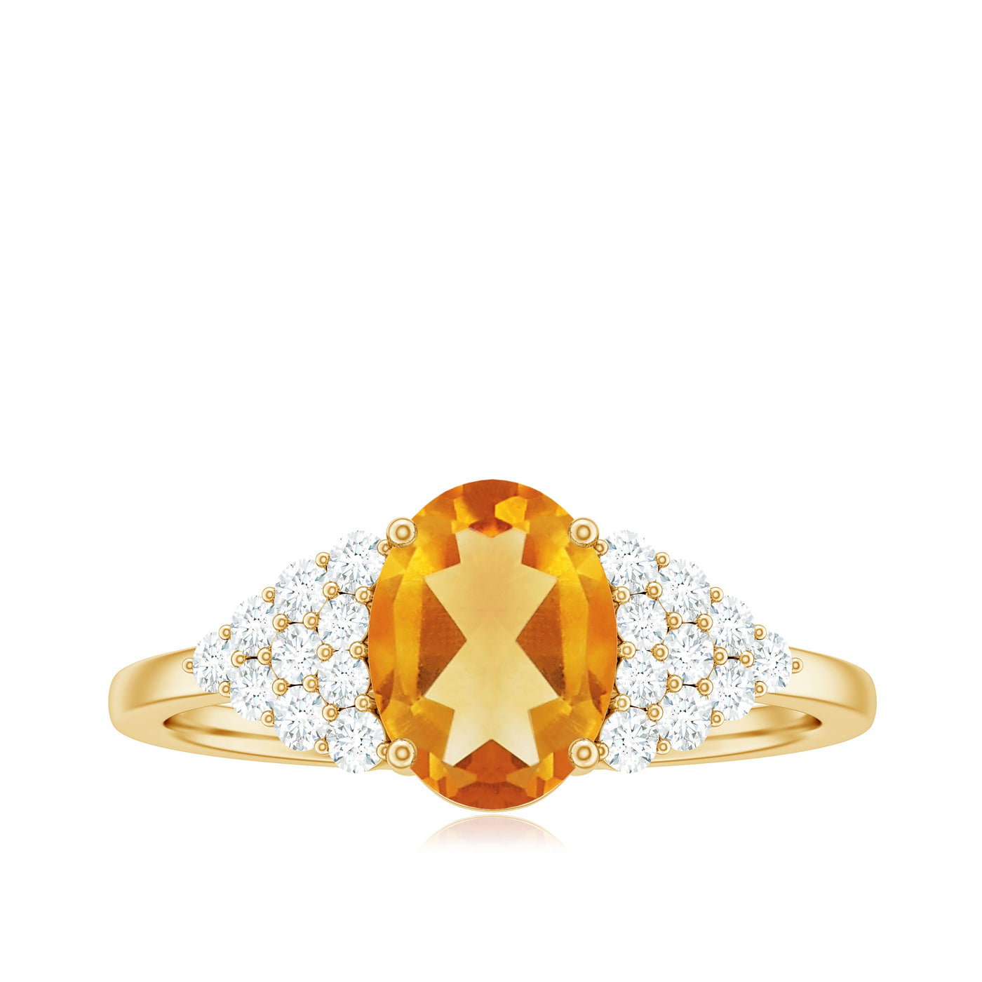 Natural Yellow Citrine Oval Engagement Ring with Diamond Side Stones Rosec Jewels