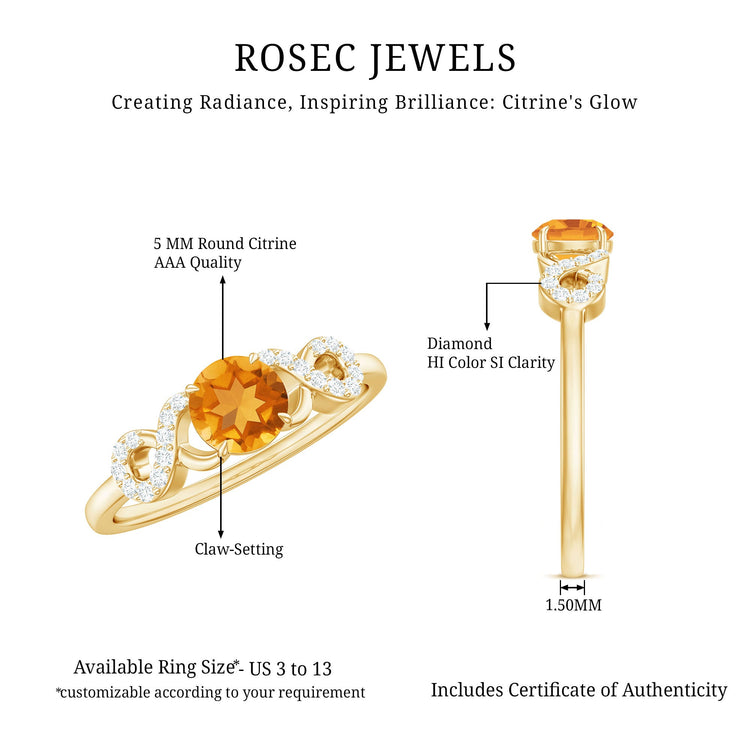 Certified Natural Citrine Infinity Promise Ring with Diamonds Rosec Jewels