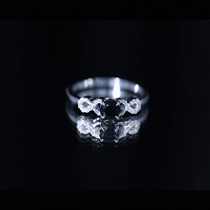 Natural Black Spinel Promise Ring with Diamond Infinity Knot Rosec Jewels