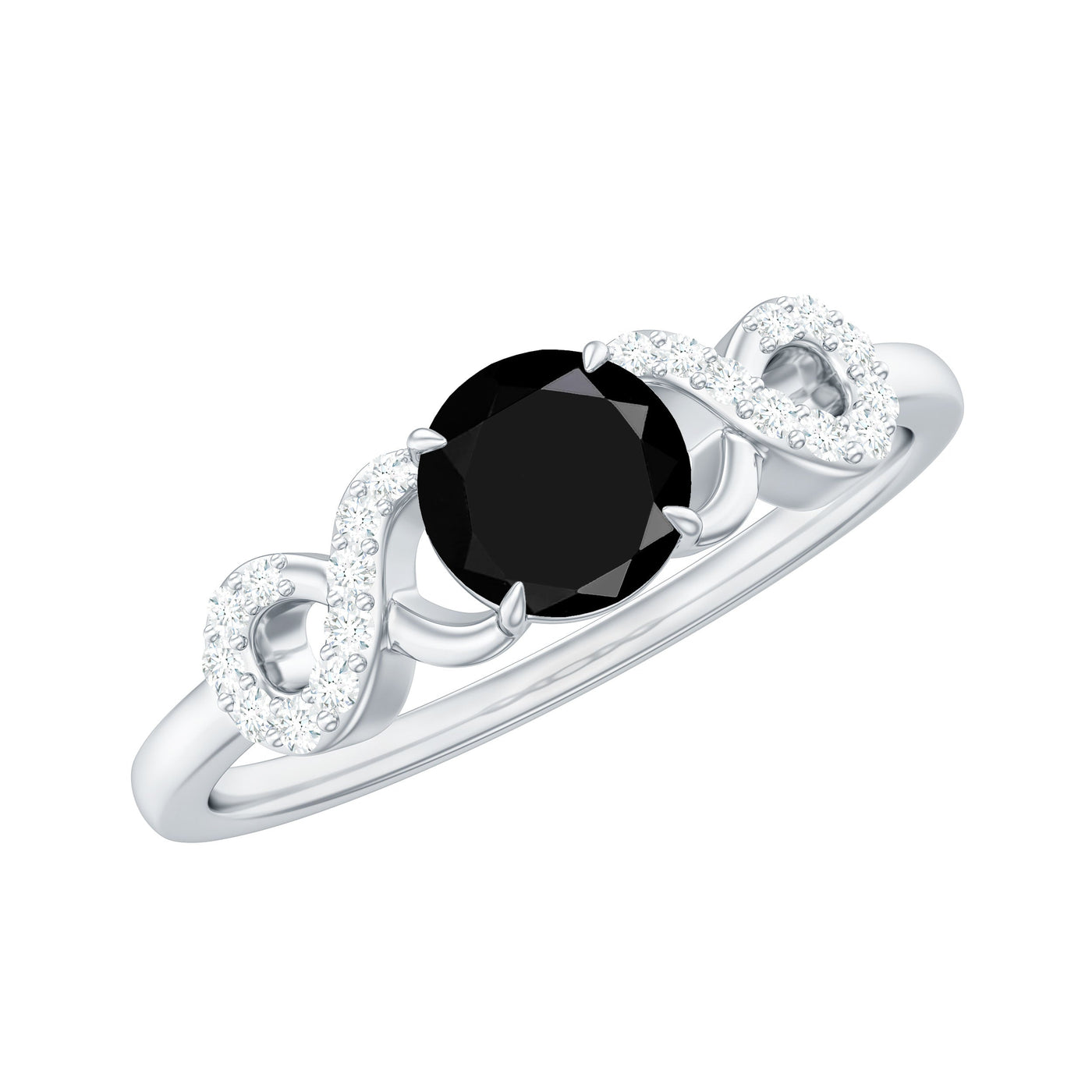 Natural Black Spinel Promise Ring with Diamond Infinity Knot Rosec Jewels