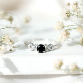 Natural Black Spinel Promise Ring with Diamond Infinity Knot Rosec Jewels