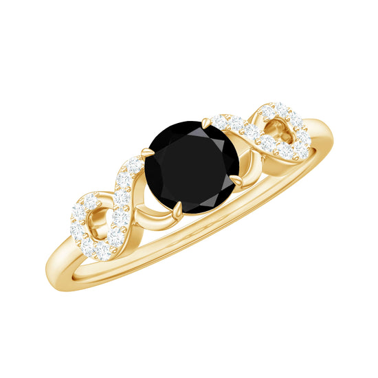 Natural Black Spinel Promise Ring with Diamond Infinity Knot Rosec Jewels