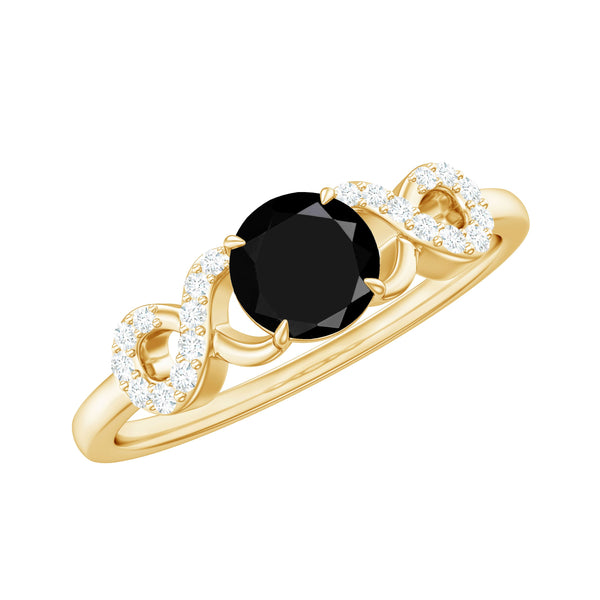 Natural Black Spinel Promise Ring with Diamond Infinity Knot Rosec Jewels