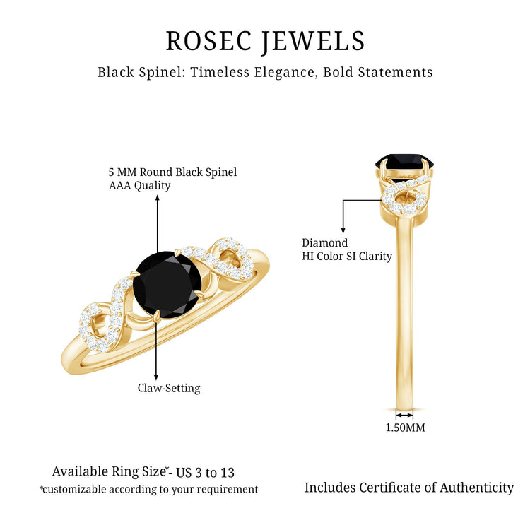 Natural Black Spinel Promise Ring with Diamond Infinity Knot Rosec Jewels