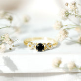 Natural Black Spinel Promise Ring with Diamond Infinity Knot Rosec Jewels