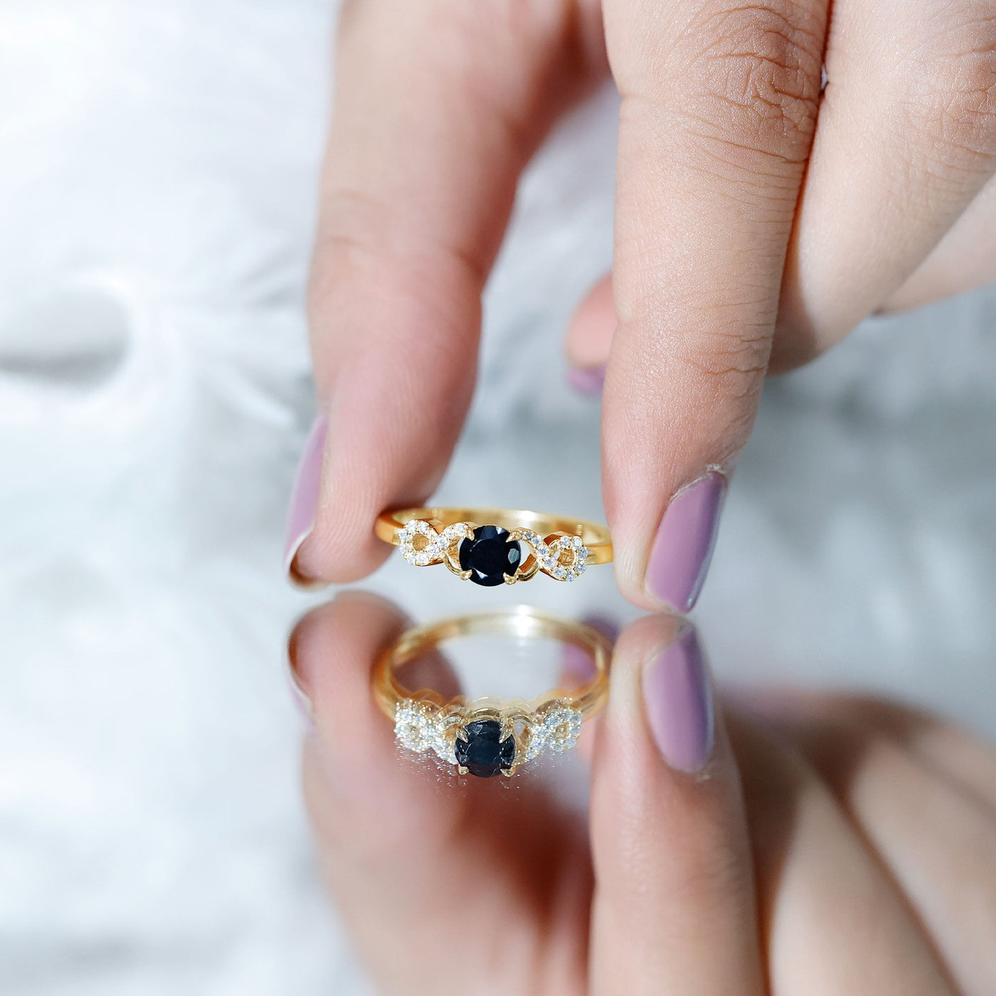 Natural Black Spinel Promise Ring with Diamond Infinity Knot Rosec Jewels