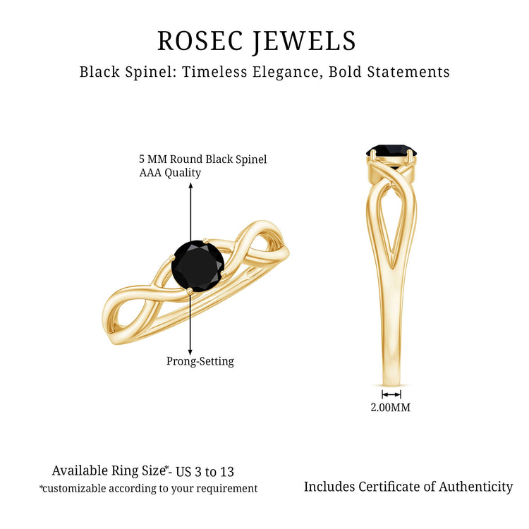 Natural Black Spinel Proposal Ring with Crossover Shank Rosec Jewels
