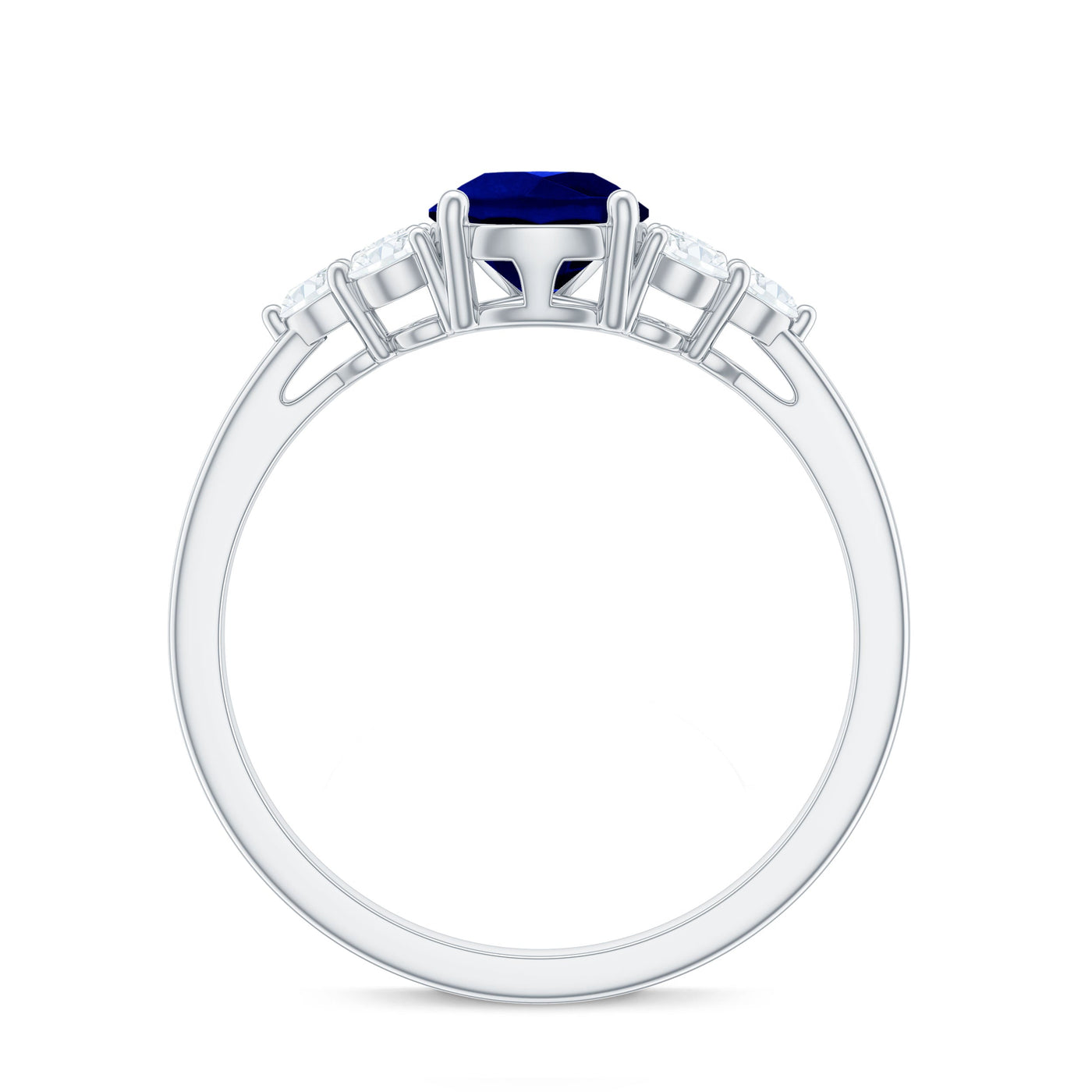 Certified 1.6 Carat Lab Grown Blue Sapphire Pear Engagement Ring with Diamond Trio Rosec Jewels