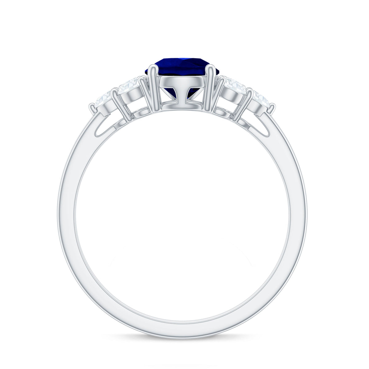 Certified 1.6 Carat Lab Grown Blue Sapphire Pear Engagement Ring with Diamond Trio Rosec Jewels