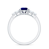 Certified 1.6 Carat Lab Grown Blue Sapphire Pear Engagement Ring with Diamond Trio Rosec Jewels