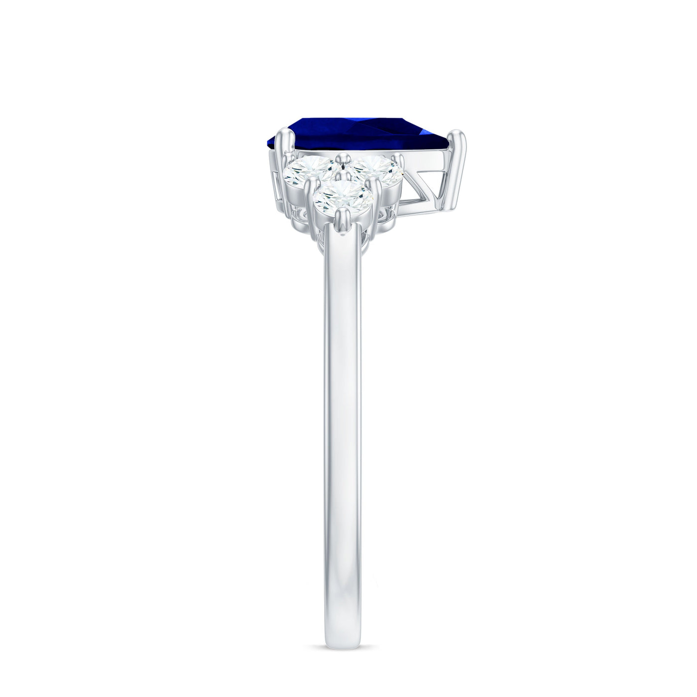 Certified 1.6 Carat Lab Grown Blue Sapphire Pear Engagement Ring with Diamond Trio Rosec Jewels