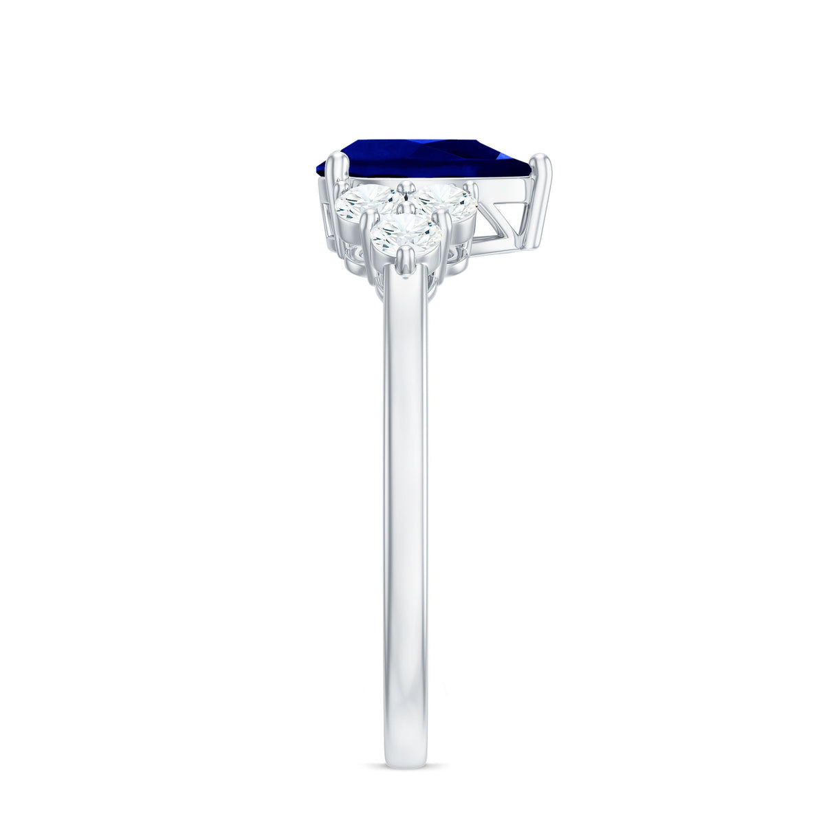 Certified 1.6 Carat Lab Grown Blue Sapphire Pear Engagement Ring with Diamond Trio Rosec Jewels
