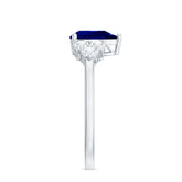 Certified 1.6 Carat Lab Grown Blue Sapphire Pear Engagement Ring with Diamond Trio Rosec Jewels