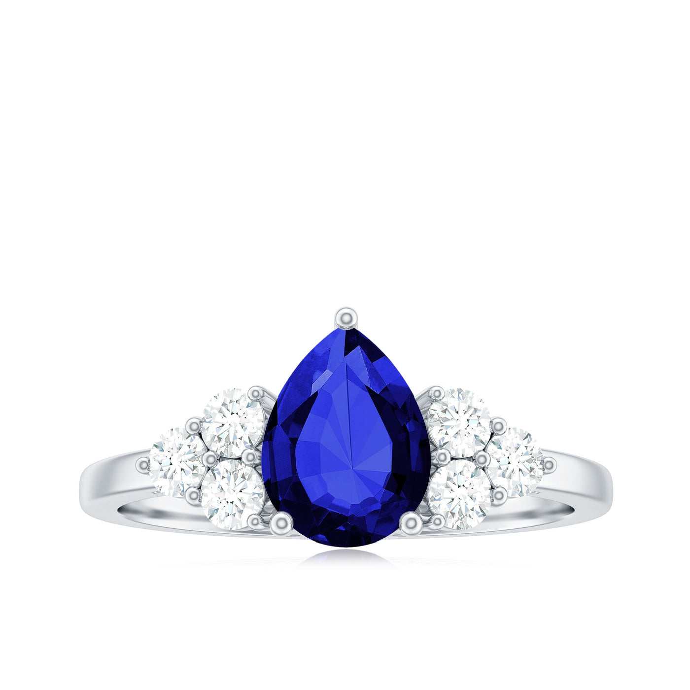 Certified 1.6 Carat Lab Grown Blue Sapphire Pear Engagement Ring with Diamond Trio Rosec Jewels