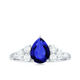 Certified 1.6 Carat Lab Grown Blue Sapphire Pear Engagement Ring with Diamond Trio Rosec Jewels