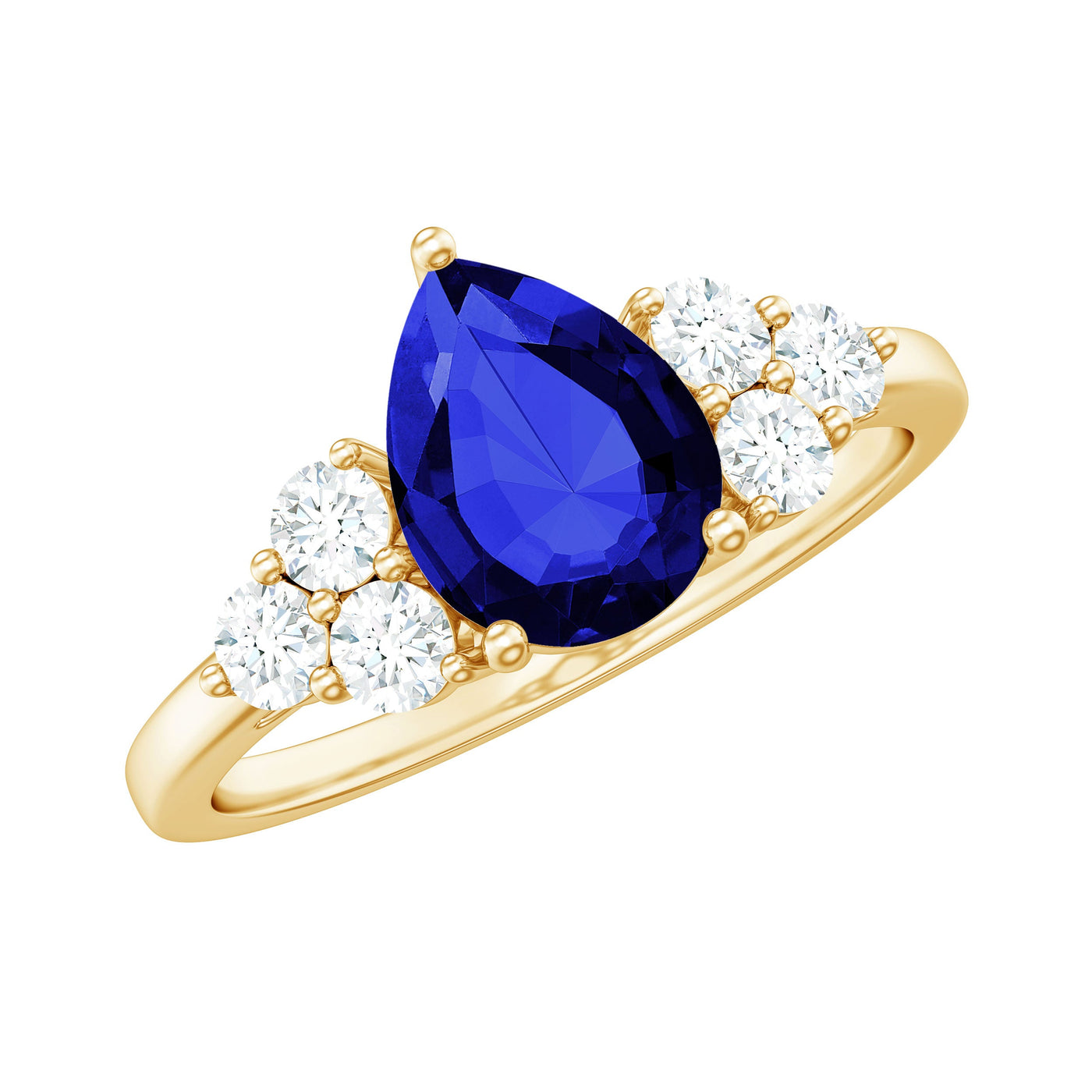 Certified 1.6 Carat Lab Grown Blue Sapphire Pear Engagement Ring with Diamond Trio Rosec Jewels
