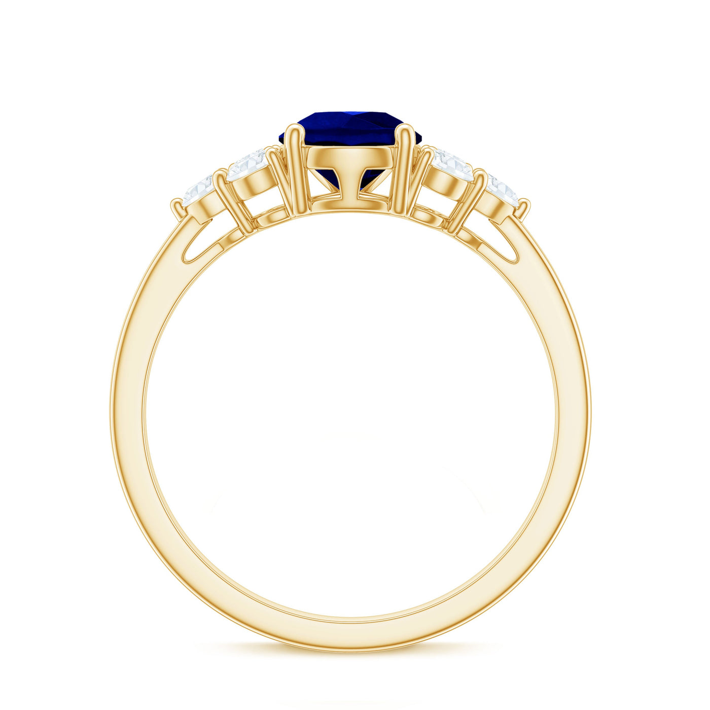Certified 1.6 Carat Lab Grown Blue Sapphire Pear Engagement Ring with Diamond Trio Rosec Jewels