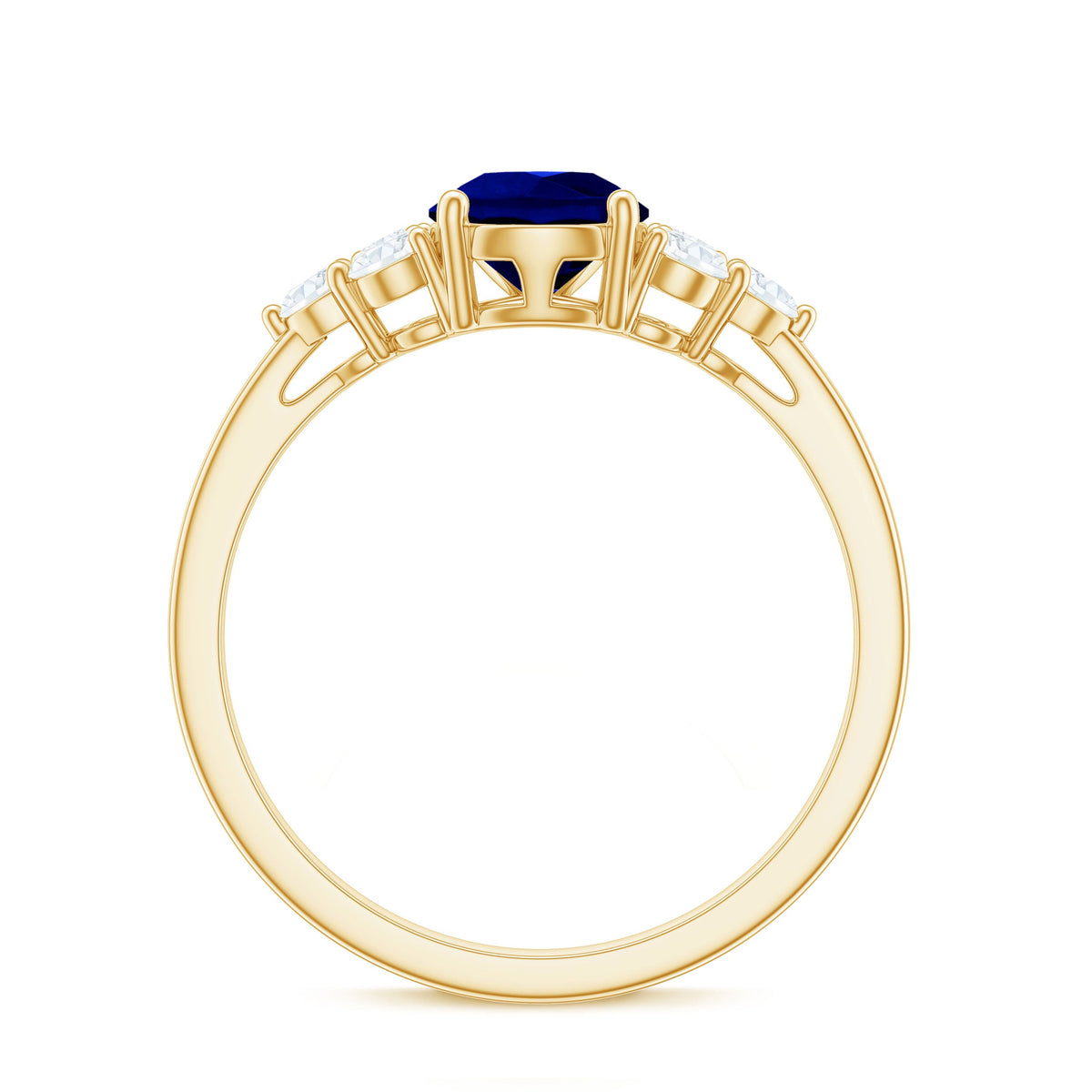 Certified 1.6 Carat Lab Grown Blue Sapphire Pear Engagement Ring with Diamond Trio Rosec Jewels