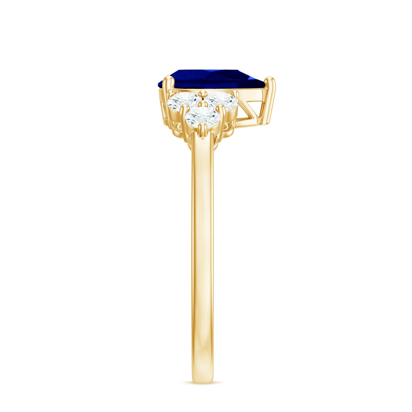 Certified 1.6 Carat Lab Grown Blue Sapphire Pear Engagement Ring with Diamond Trio Rosec Jewels