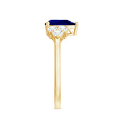 Certified 1.6 Carat Lab Grown Blue Sapphire Pear Engagement Ring with Diamond Trio Rosec Jewels