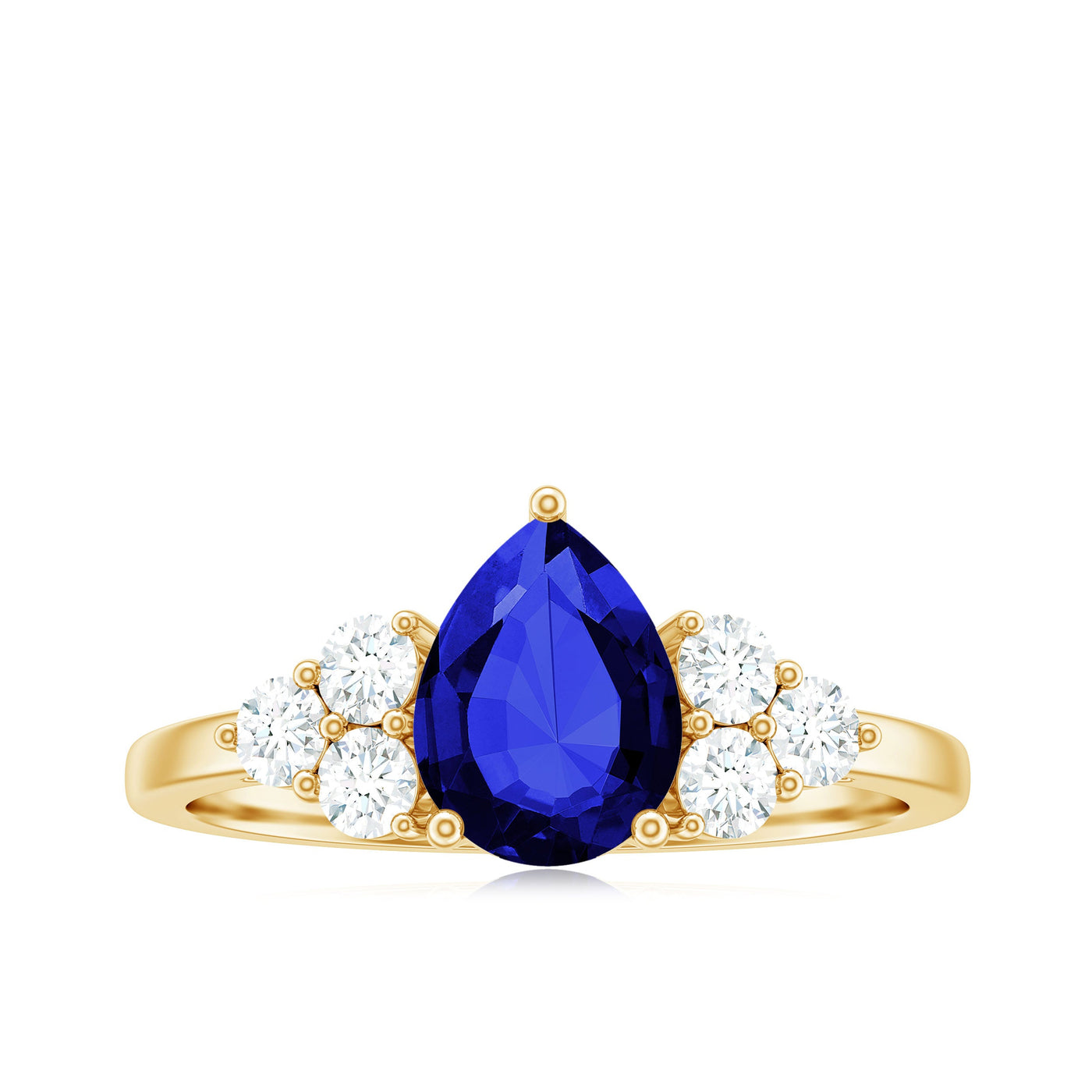 Certified 1.6 Carat Lab Grown Blue Sapphire Pear Engagement Ring with Diamond Trio Rosec Jewels