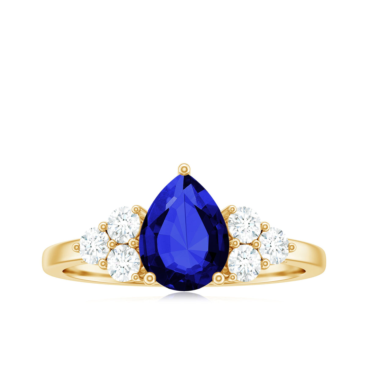 Certified 1.6 Carat Lab Grown Blue Sapphire Pear Engagement Ring with Diamond Trio Rosec Jewels