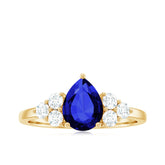 Certified 1.6 Carat Lab Grown Blue Sapphire Pear Engagement Ring with Diamond Trio Rosec Jewels